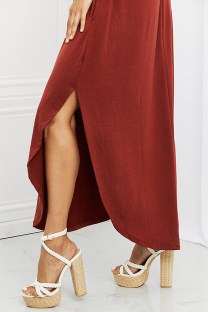 Zenana It's My Time Full Size Side Scoop Scrunch Skirt in Dark Rust-Teresa&#39;s Fashionista LLC