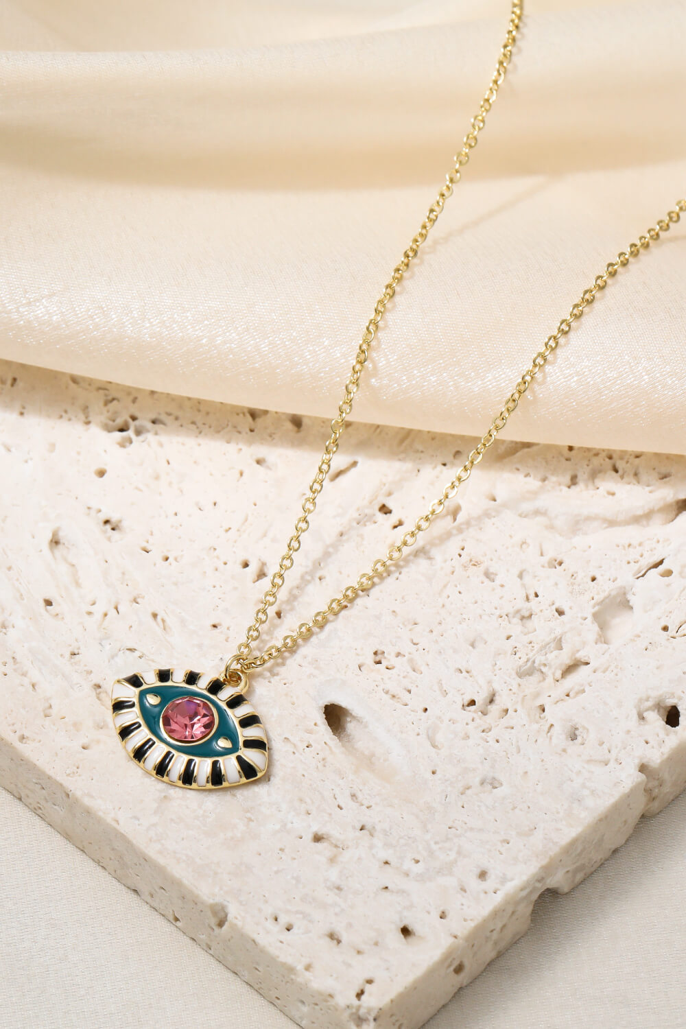 Evil Eye Pendant Gold Plated Chain Necklace-Teresa&#39;s Fashionista LLC