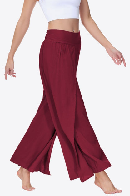 Smocked Split Wide Leg Long Pants-Teresa&#39;s Fashionista LLC