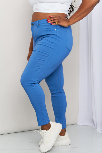 YMI Jeanswear Kate Hyper-Stretch Full Size Mid-Rise Skinny Jeans in Electric Blue-Teresa&#39;s Fashionista LLC