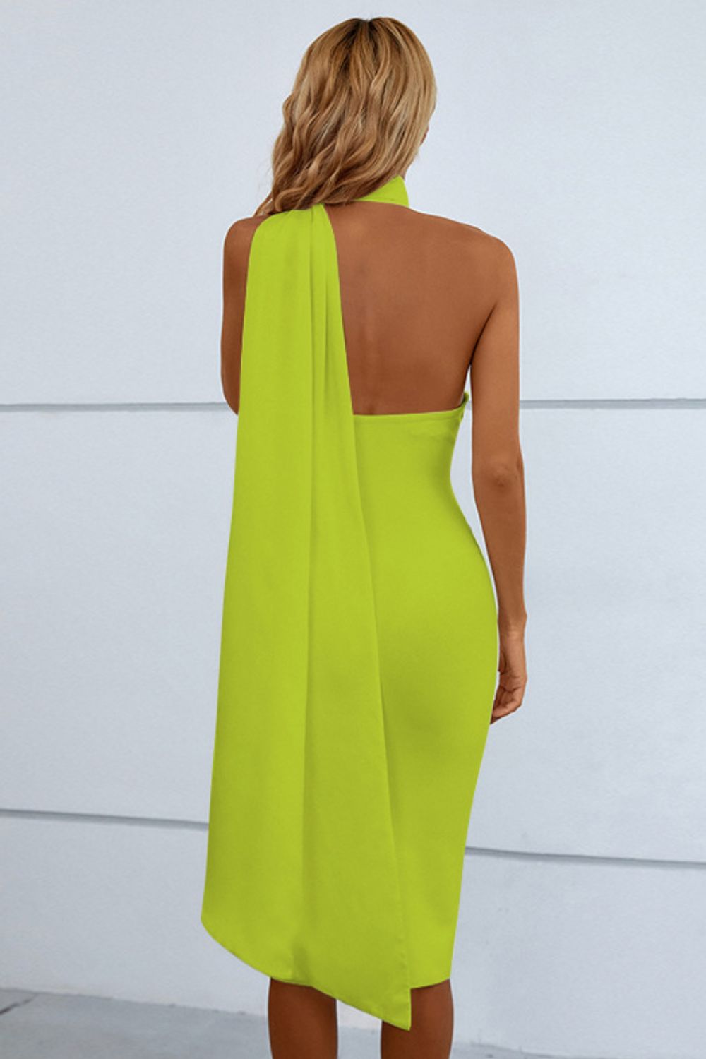 Cascading Detail Halter Neck Bodycon Dress-Teresa&#39;s Fashionista LLC