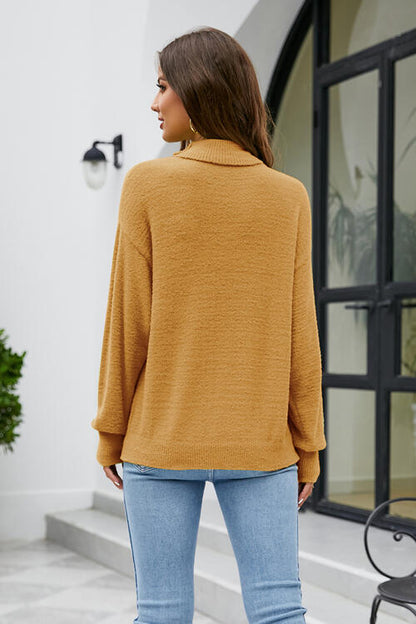 Mock Neck Dropped Shoulder Long Sleeve Sweater-Teresa&#39;s Fashionista LLC