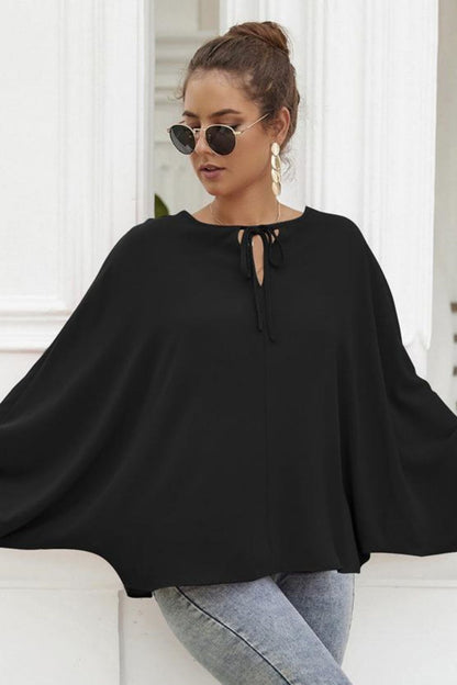 Tie Neck Balloon Sleeve Blouse-Teresa&#39;s Fashionista LLC