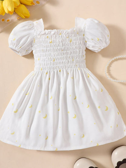 Baby Girl Printed Square Neck Smocked Dress-Teresa&#39;s Fashionista LLC