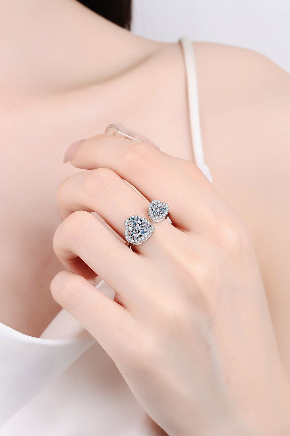 Heart-Shape Moissanite Open Ring-Teresa&#39;s Fashionista LLC