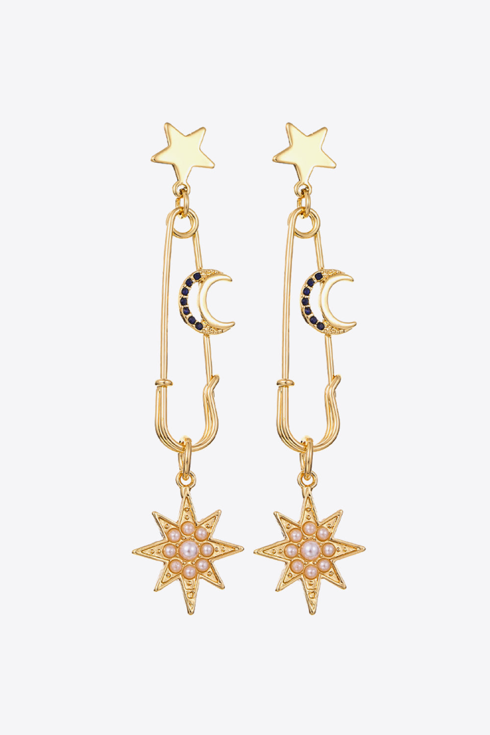 5-Pair Wholesale Inlaid Pearl Star and Moon Drop Earrings-Teresa&#39;s Fashionista LLC