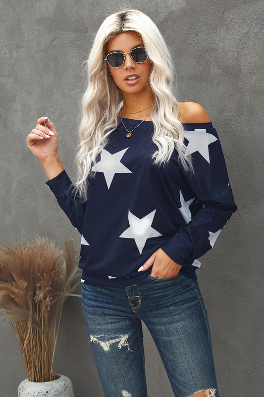 Star Print Long Sleeve Sweatshirt-Teresa&#39;s Fashionista LLC