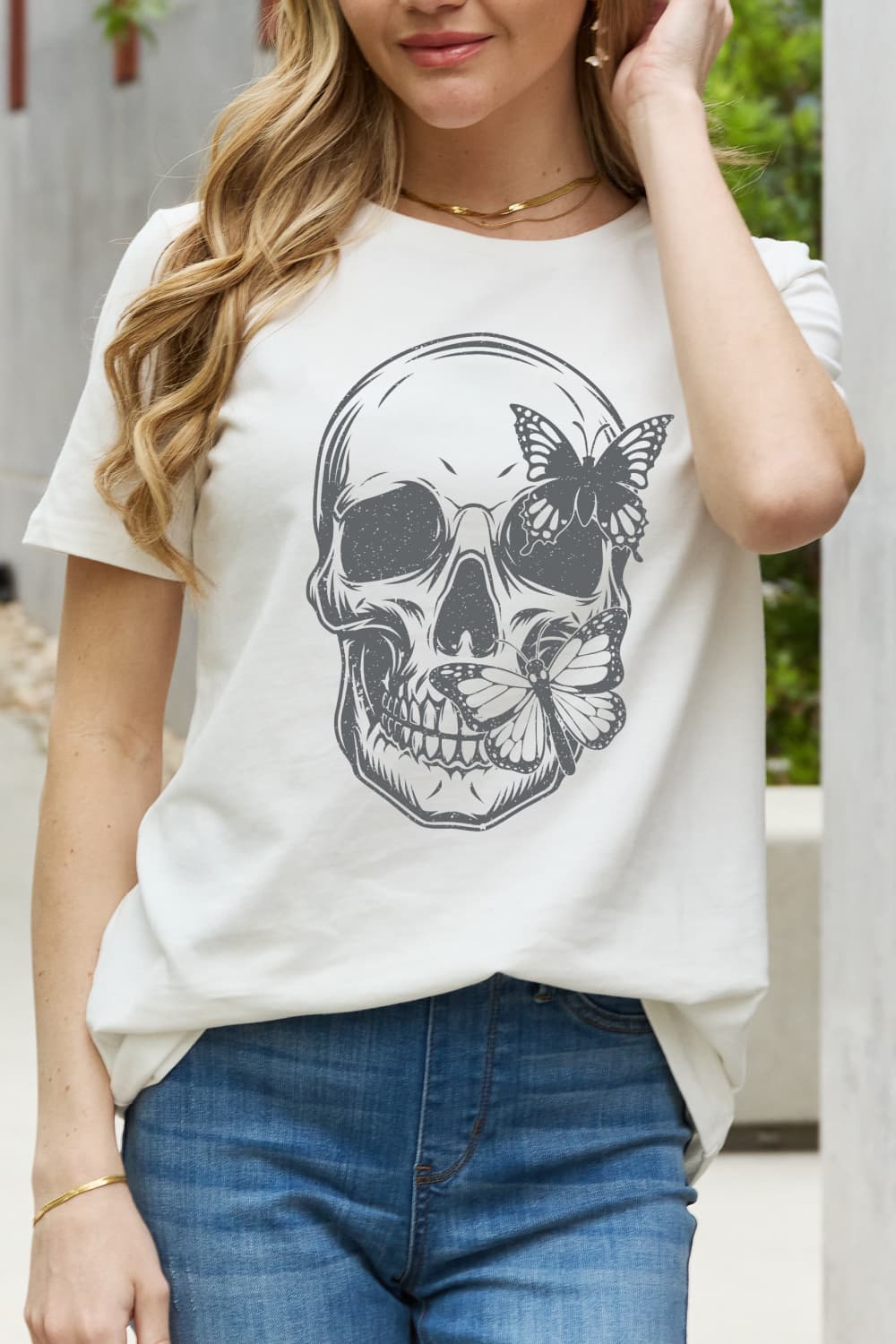 Simply Love Simply Love Skull Butterfly Graphic Cotton T-Shirt-Teresa&#39;s Fashionista LLC