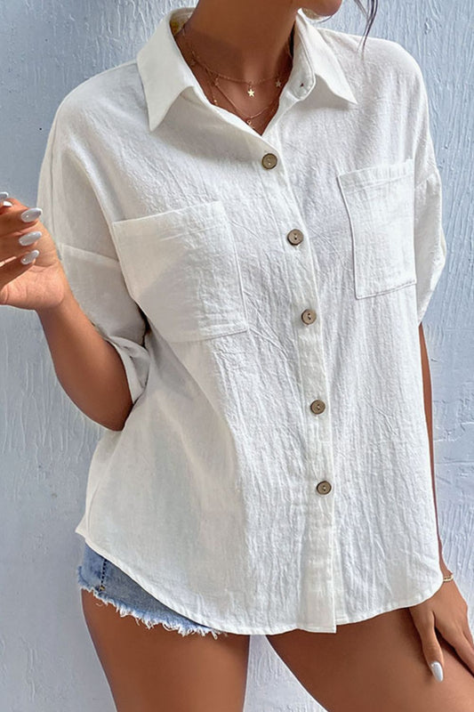 Roll-Tab Sleeve Shirt with Pockets-Teresa&#39;s Fashionista LLC