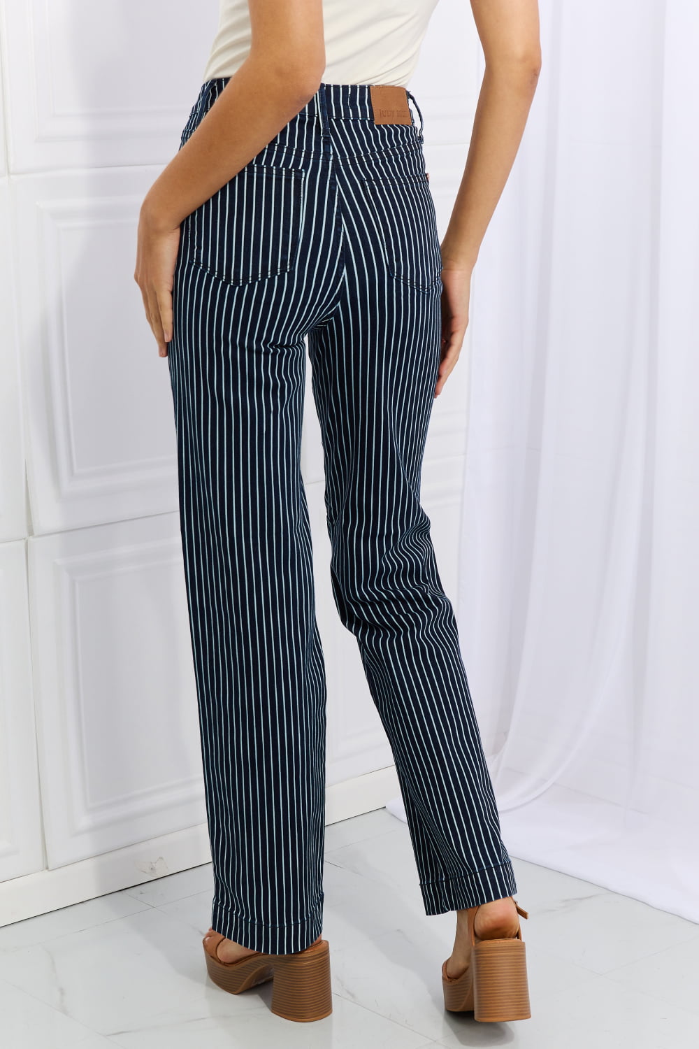 Judy Blue Cassidy Full Size High Waisted Tummy Control Striped Straight Jeans-Teresa&#39;s Fashionista LLC