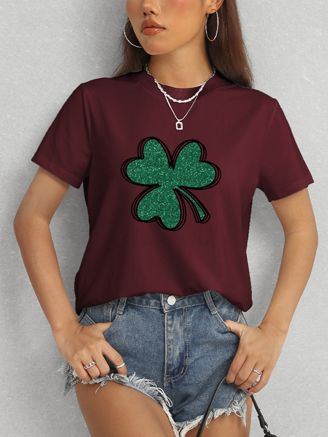 Lucky Clover Round Neck T-Shirt-Teresa&#39;s Fashionista LLC