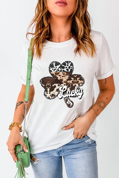 LUCKY Graphic Round Neck T-Shirt-Teresa&#39;s Fashionista LLC