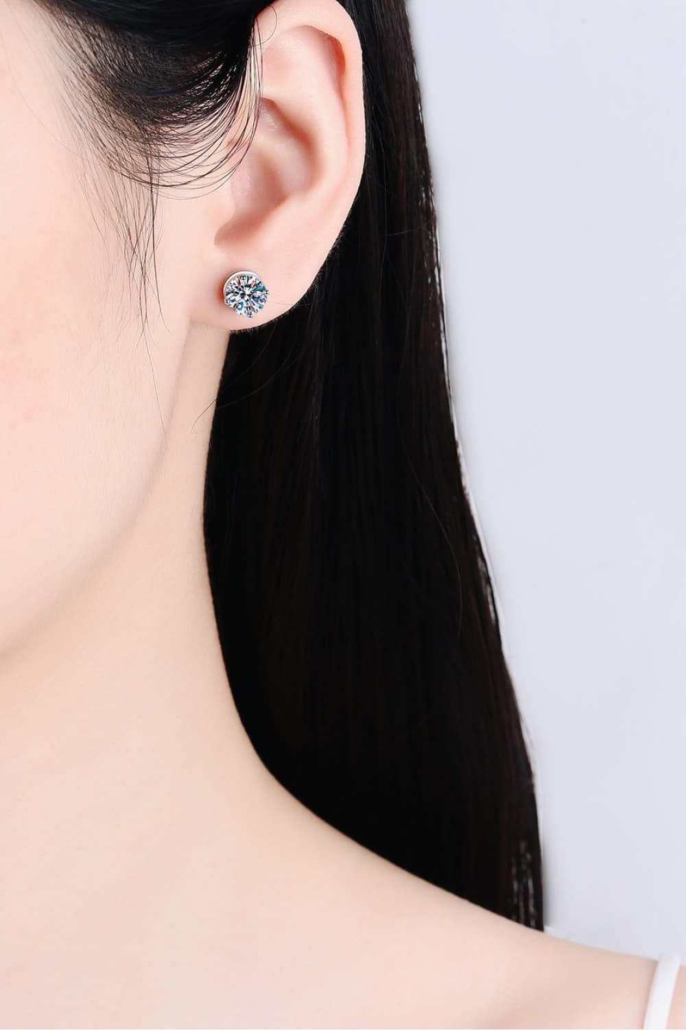 2 Carat Moissanite Rhodium-Plated Stud Earrings-Teresa&#39;s Fashionista LLC