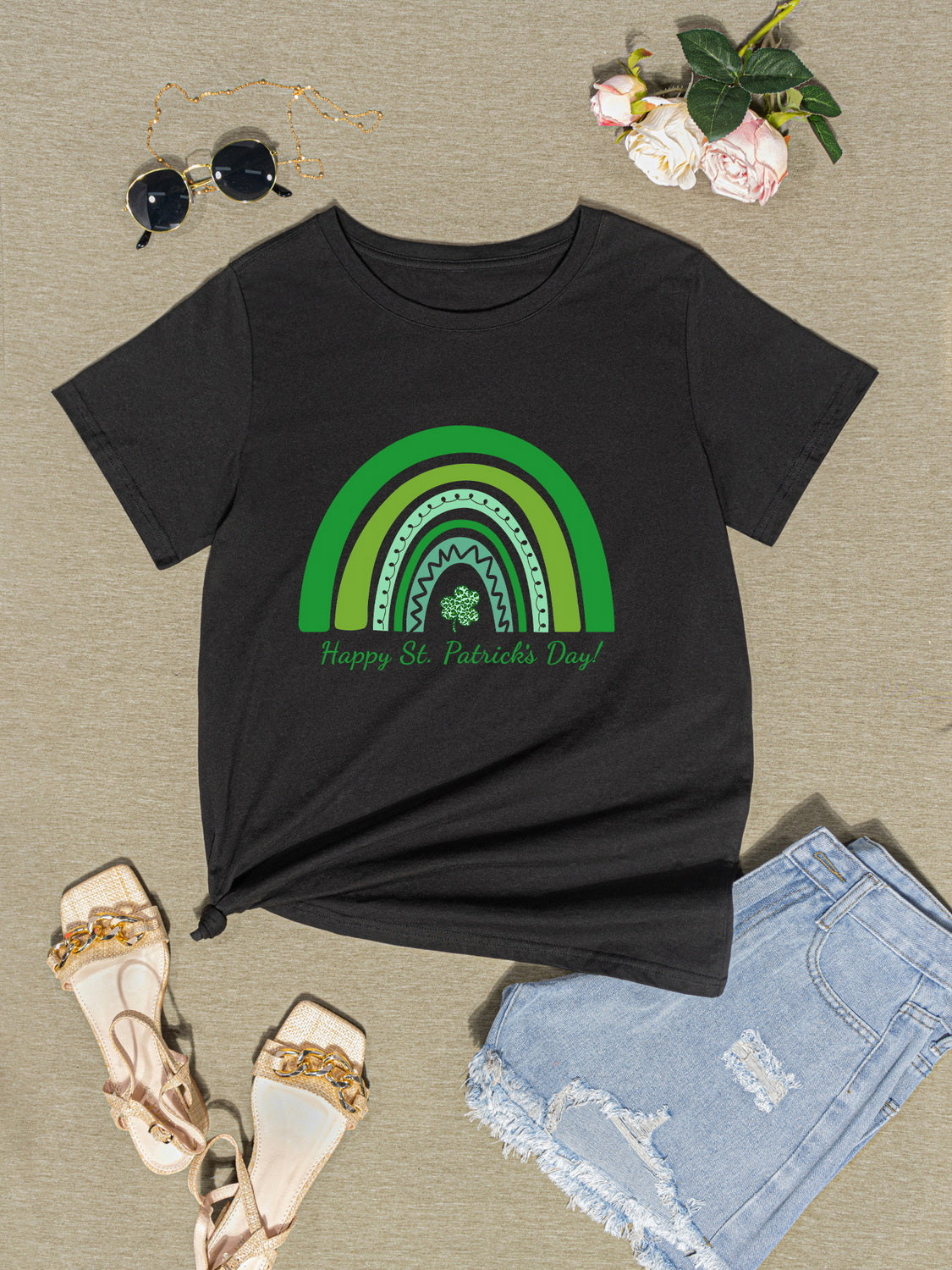 HAPPY ST. PATRICK'S DAY Round Neck T-Shirt-Teresa&#39;s Fashionista LLC