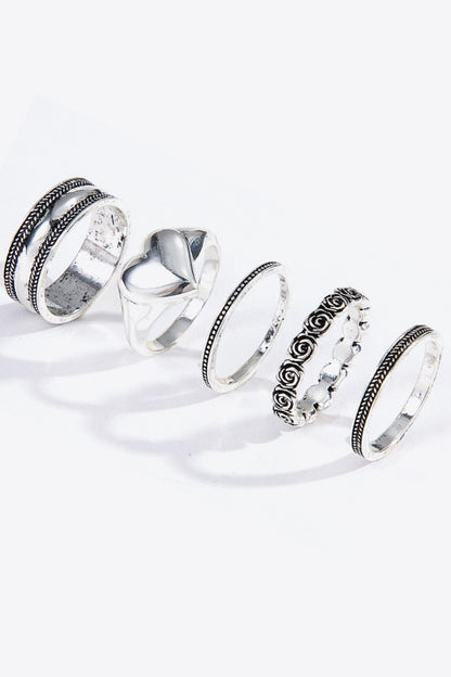 Zinc Alloy Five-Piece Ring Set-Teresa&#39;s Fashionista LLC