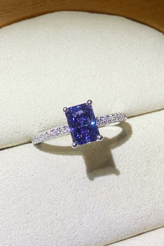 1 Carat Moissanite 925 Sterling Silver Rectangle Ring in Blue-Teresa&#39;s Fashionista LLC