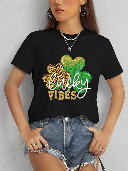 LUCKY VIBES Round Neck Short Sleeve T-Shirt-Teresa&#39;s Fashionista LLC