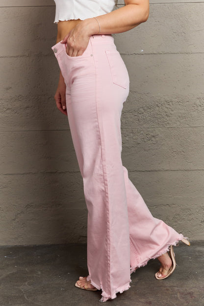 RISEN Raelene Full Size High Waist Wide Leg Jeans in Light Pink-Teresa&#39;s Fashionista LLC