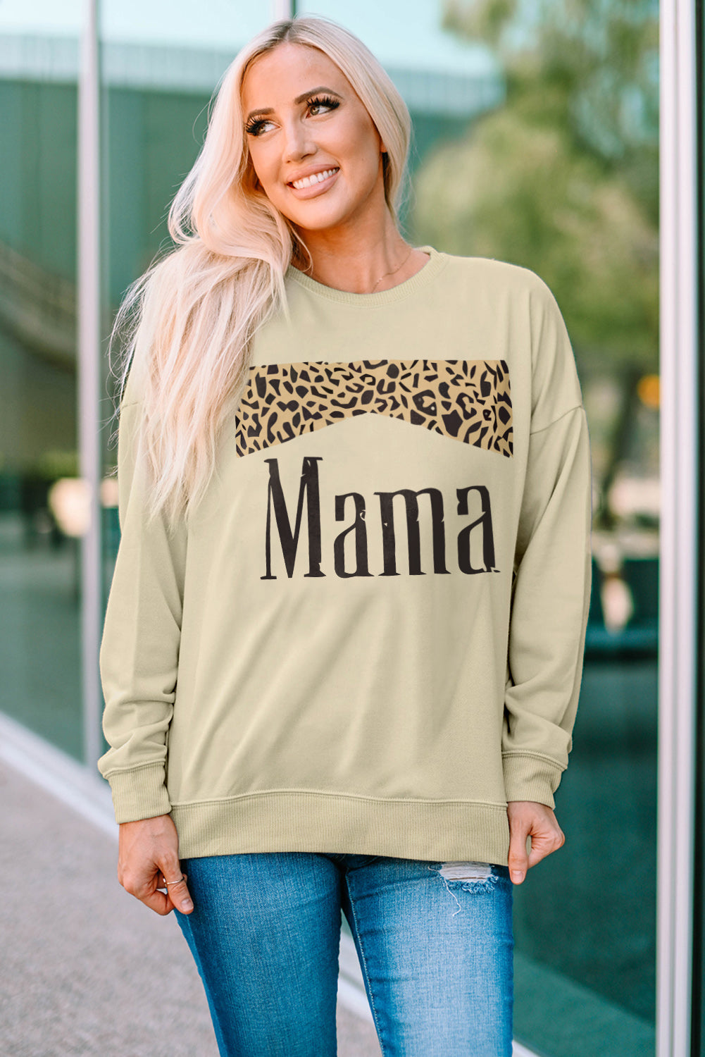 MAMA Leopard Graphic Drop Shoulder Sweatshirt-Teresa&#39;s Fashionista LLC