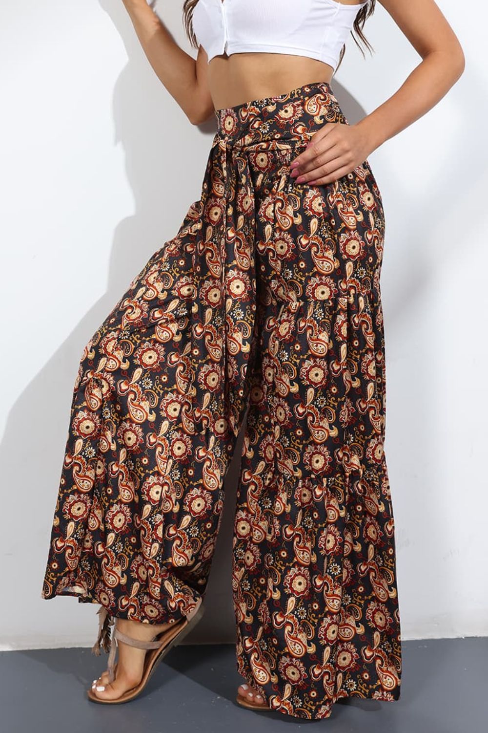 Printed High-Rise Tied Culottes-Teresa&#39;s Fashionista LLC