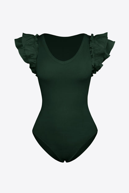 Ruffled Plunge Bodysuit-Teresa&#39;s Fashionista LLC