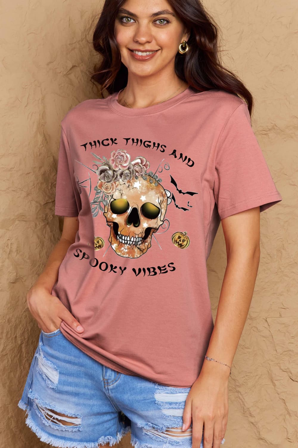 Simply Love Full Size THICK THIGHS AND SPOOKY VIBES Graphic Cotton T-Shirt-Teresa&#39;s Fashionista LLC