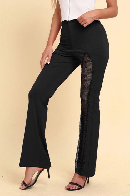 Spliced Mesh Bootcut Pants-Teresa&#39;s Fashionista LLC