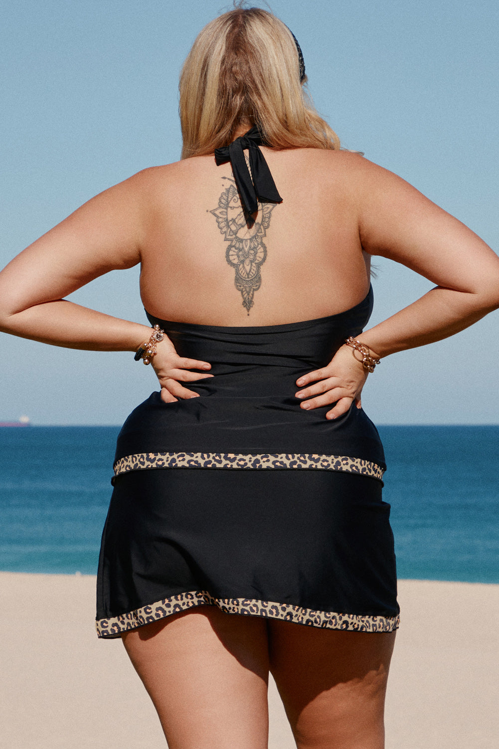 Plus Size Leopard Halter Neck Two-Piece Swimsuit-Teresa&#39;s Fashionista LLC