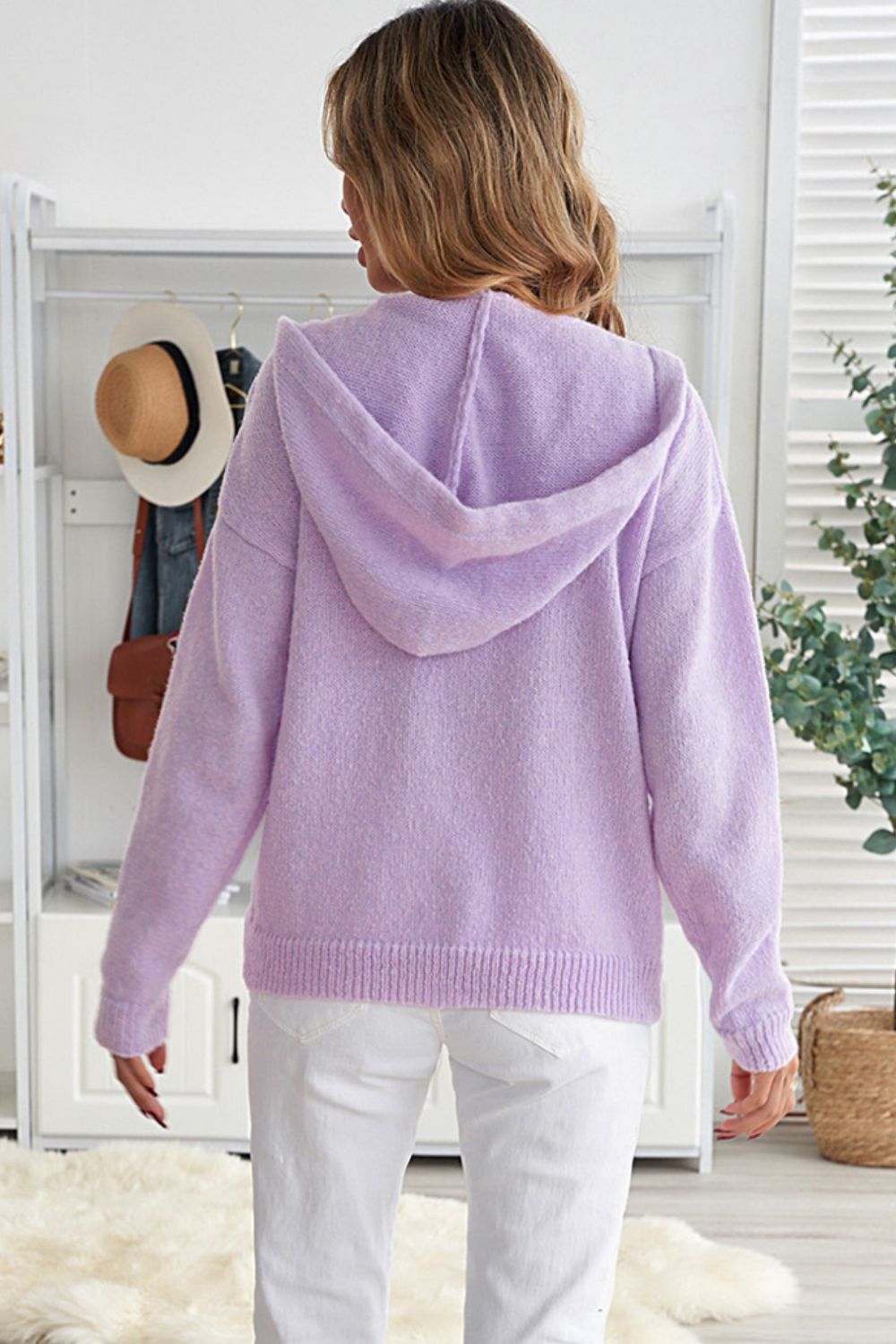 Lace Trim Half-Button Drawstring Knit Hoodie-Teresa&#39;s Fashionista LLC