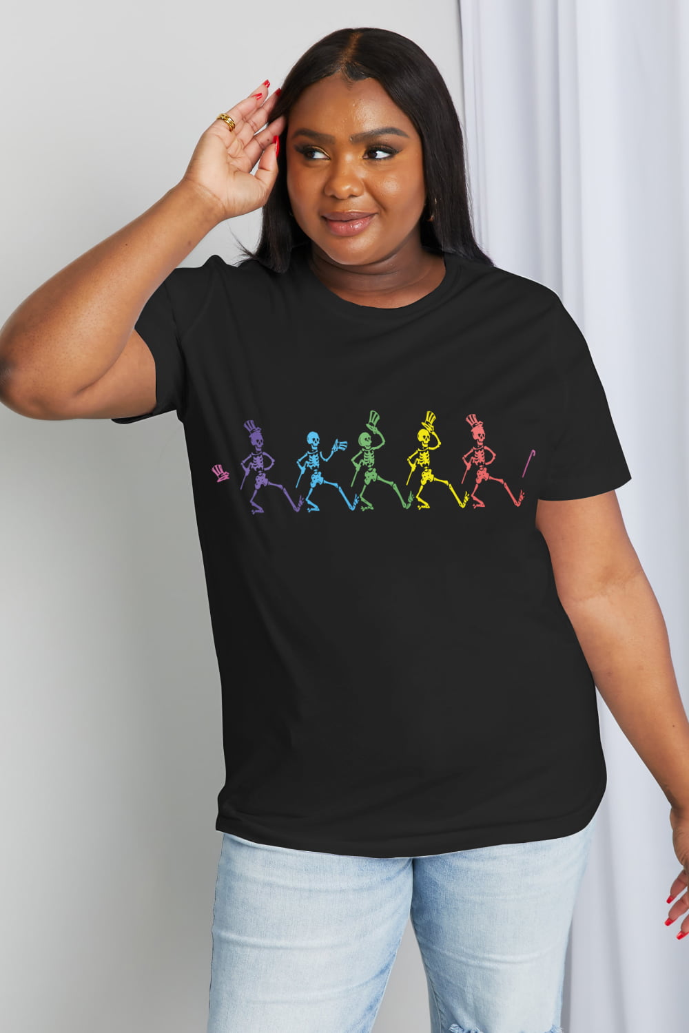 Simply Love Full Size Dancing Skeleton Graphic Cotton Tee-Teresa&#39;s Fashionista LLC