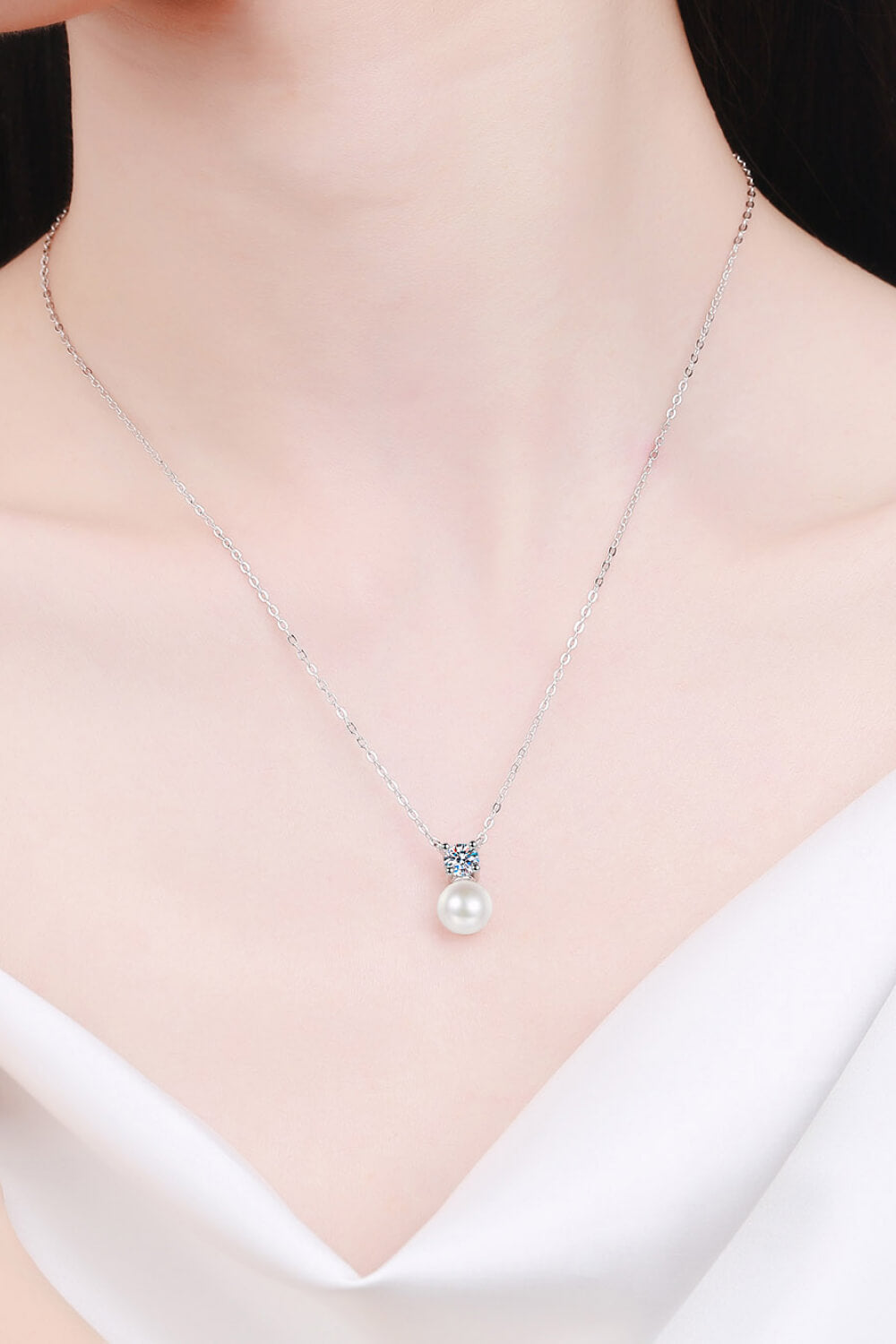 925 Sterling Silver Freshwater Pearl Moissanite Necklace-Teresa&#39;s Fashionista LLC