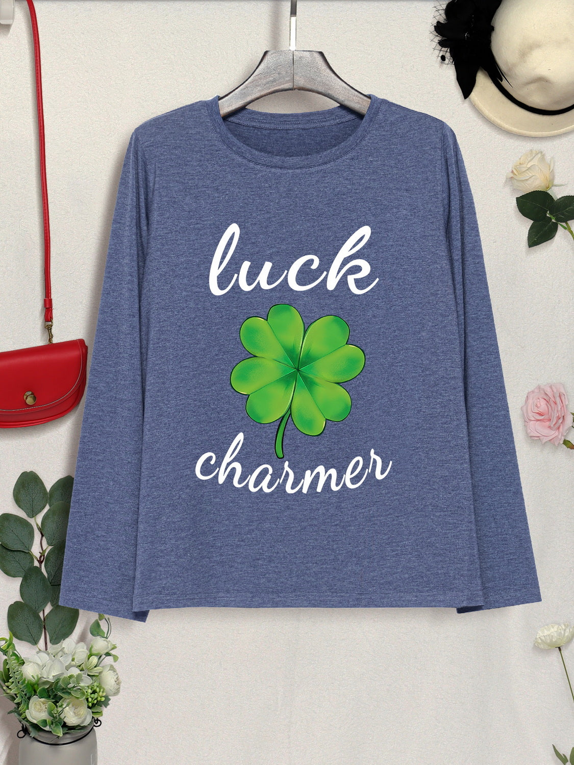 LUCK CHARMER Lucky Clover Round Neck T-Shirt-Teresa&#39;s Fashionista LLC