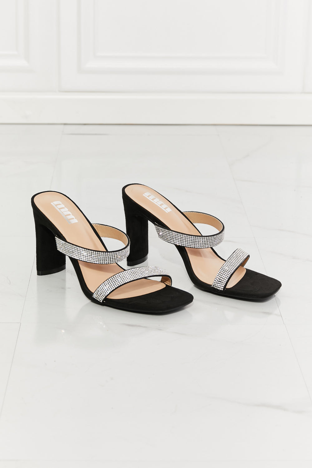 MMShoes Leave A Little Sparkle Rhinestone Block Heel Sandal in Black-Teresa&#39;s Fashionista LLC