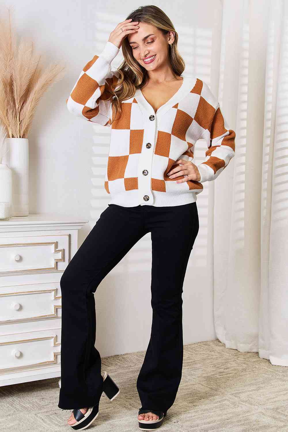 Double Take Button-Up V-Neck Dropped Shoulder Cardigan-Teresa&#39;s Fashionista LLC