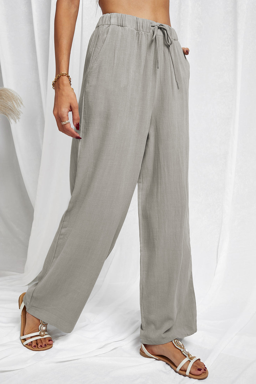 Drawstring Elastic Waist Pants with Pockets-Teresa&#39;s Fashionista LLC