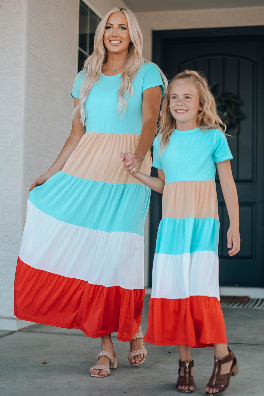 Girls Color Block Round Neck Maxi Dress-Teresa&#39;s Fashionista LLC