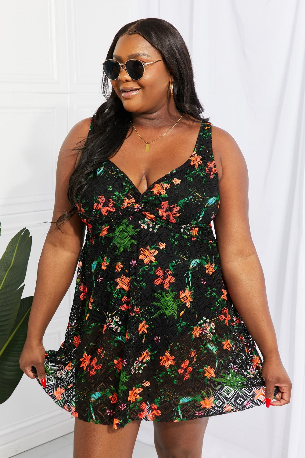 Full Size Twist Front Sleeveless Swim Dress-Teresa&#39;s Fashionista LLC