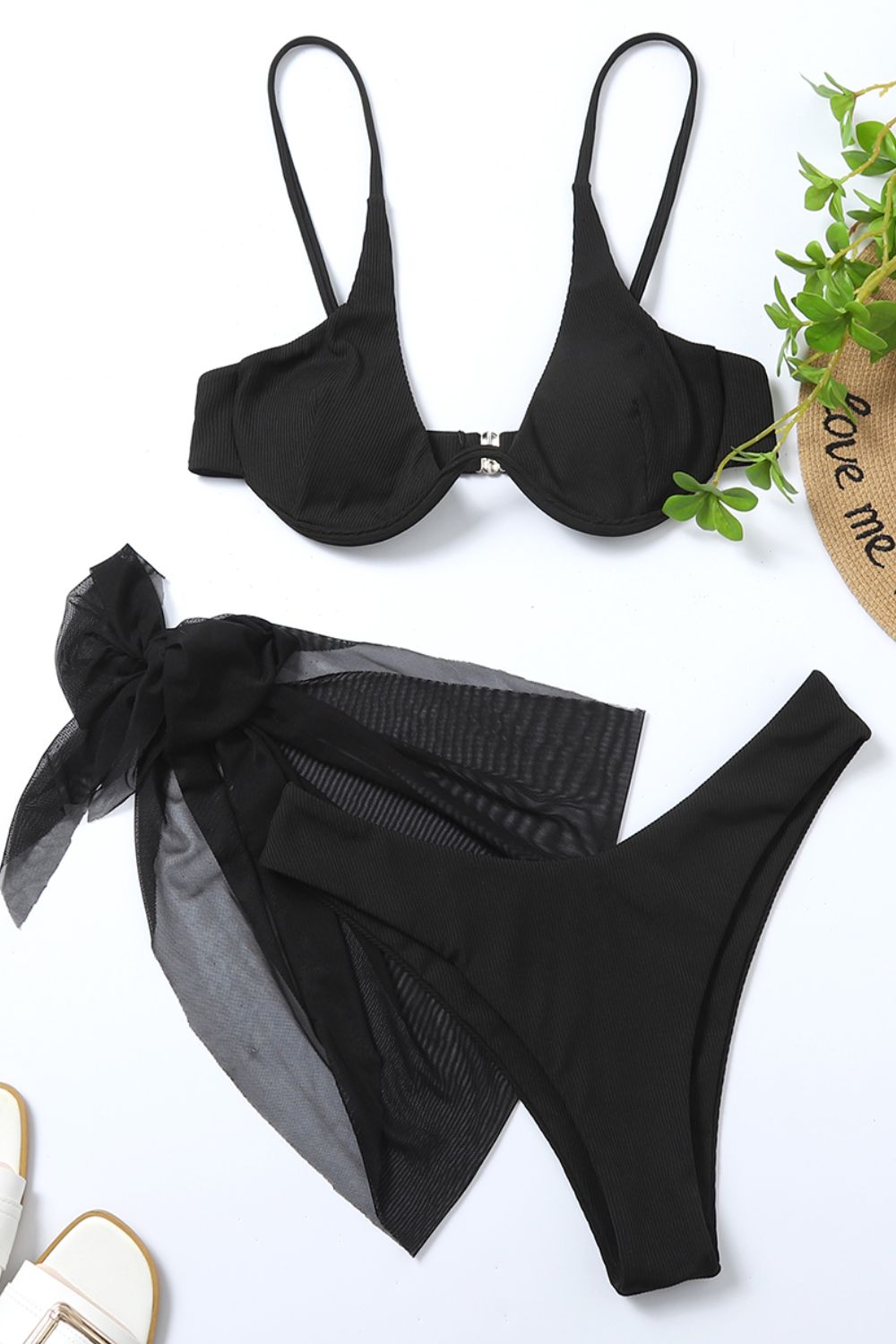 Ribbed High Cut Three-Piece Swim Set-Teresa&#39;s Fashionista LLC