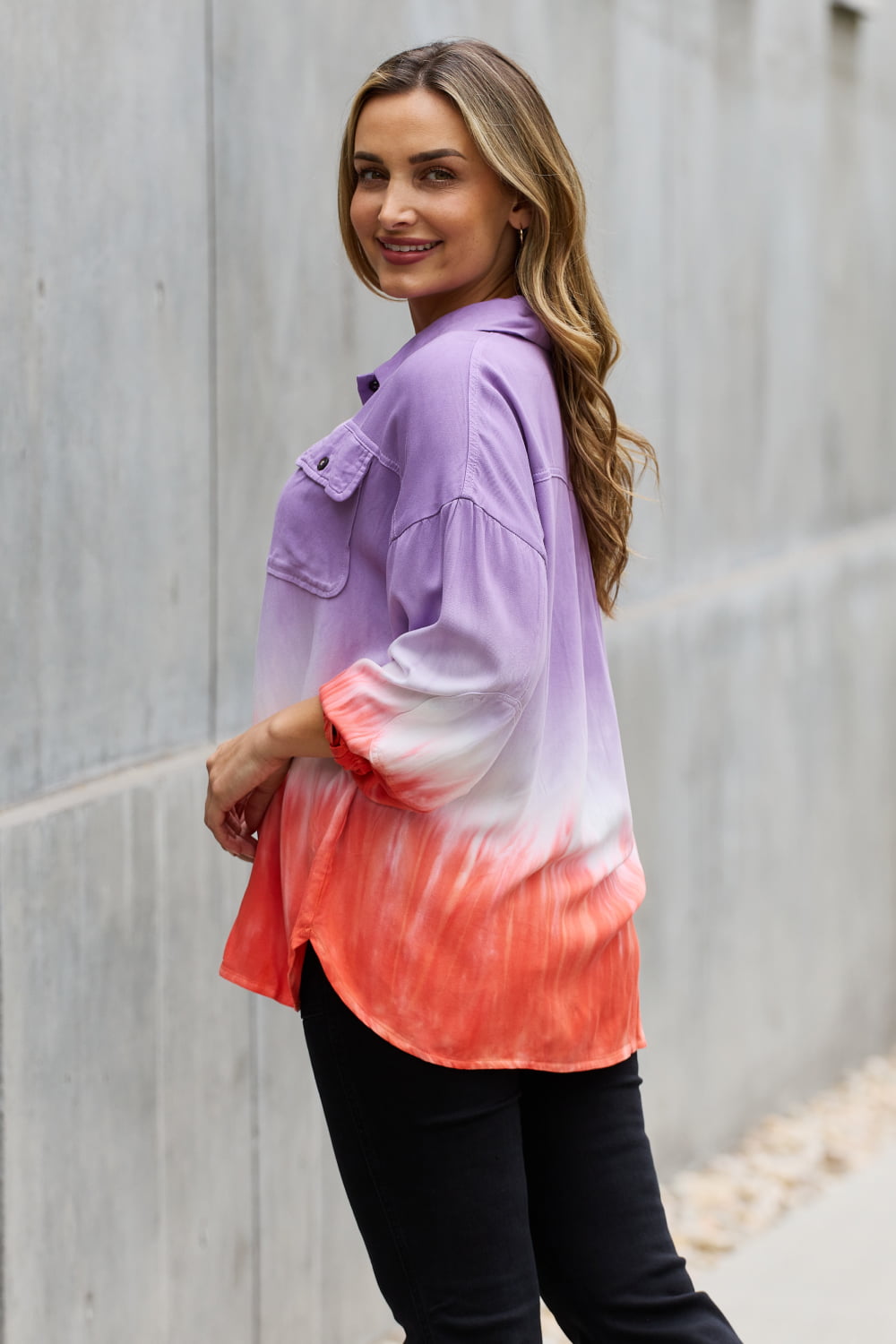 White Birch Relaxed Fit Tie-Dye Button Down Top-Teresa&#39;s Fashionista LLC