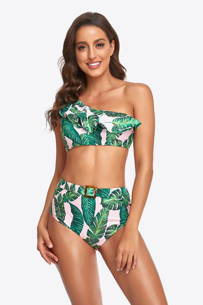 Ruffled One-Shoulder Buckled Bikini Set-Teresa&#39;s Fashionista LLC