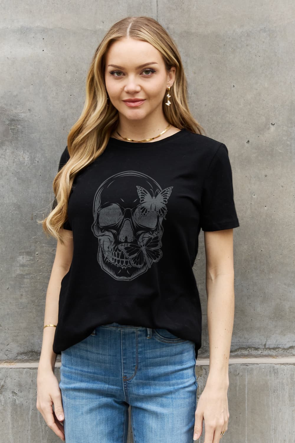 Simply Love Simply Love Skull Butterfly Graphic Cotton T-Shirt-Teresa&#39;s Fashionista LLC