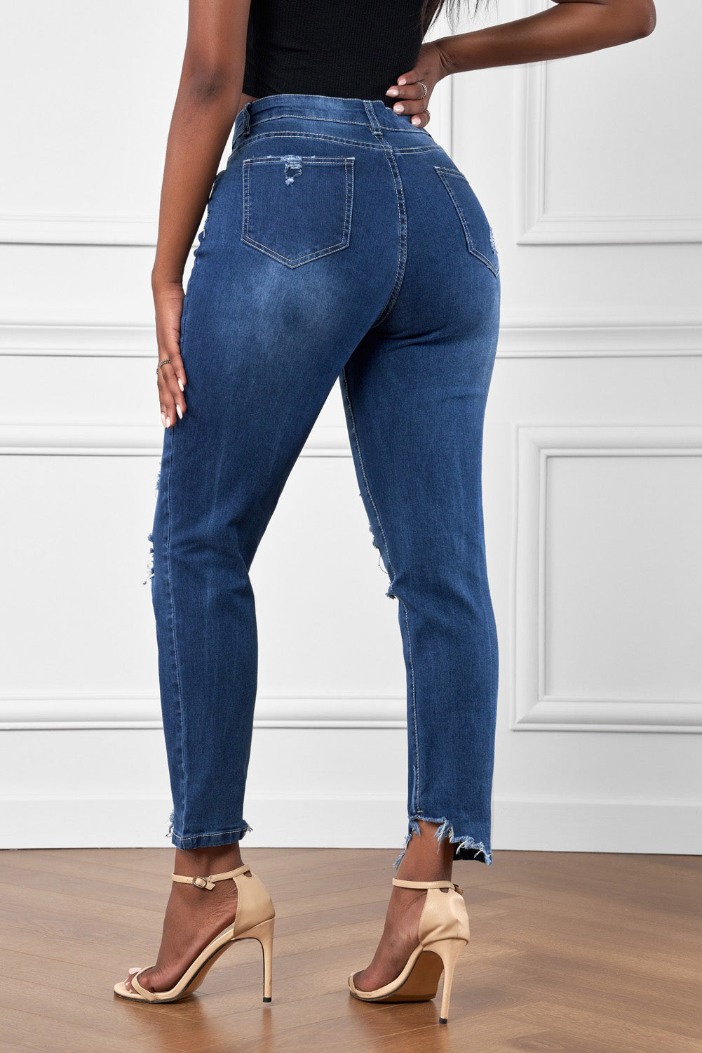 High-Rise Distressed Hem Detail Jeans-Teresa&#39;s Fashionista LLC