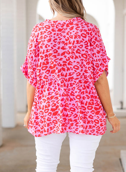 Plus Size Printed Notched Neck Half Sleeve Top-Teresa&#39;s Fashionista LLC