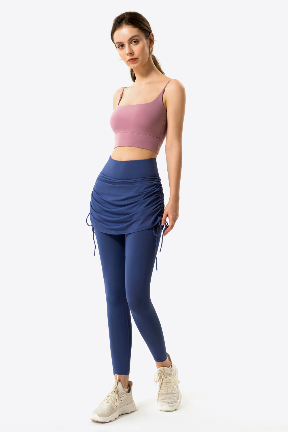 Drawstring Ruched Faux Layered Yoga Leggings-Teresa&#39;s Fashionista LLC