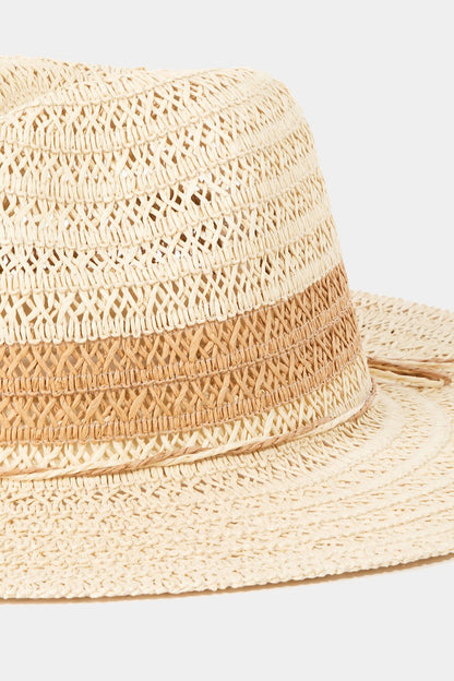 Fame Contrast Straw Braided Sun Hat-Teresa&#39;s Fashionista LLC