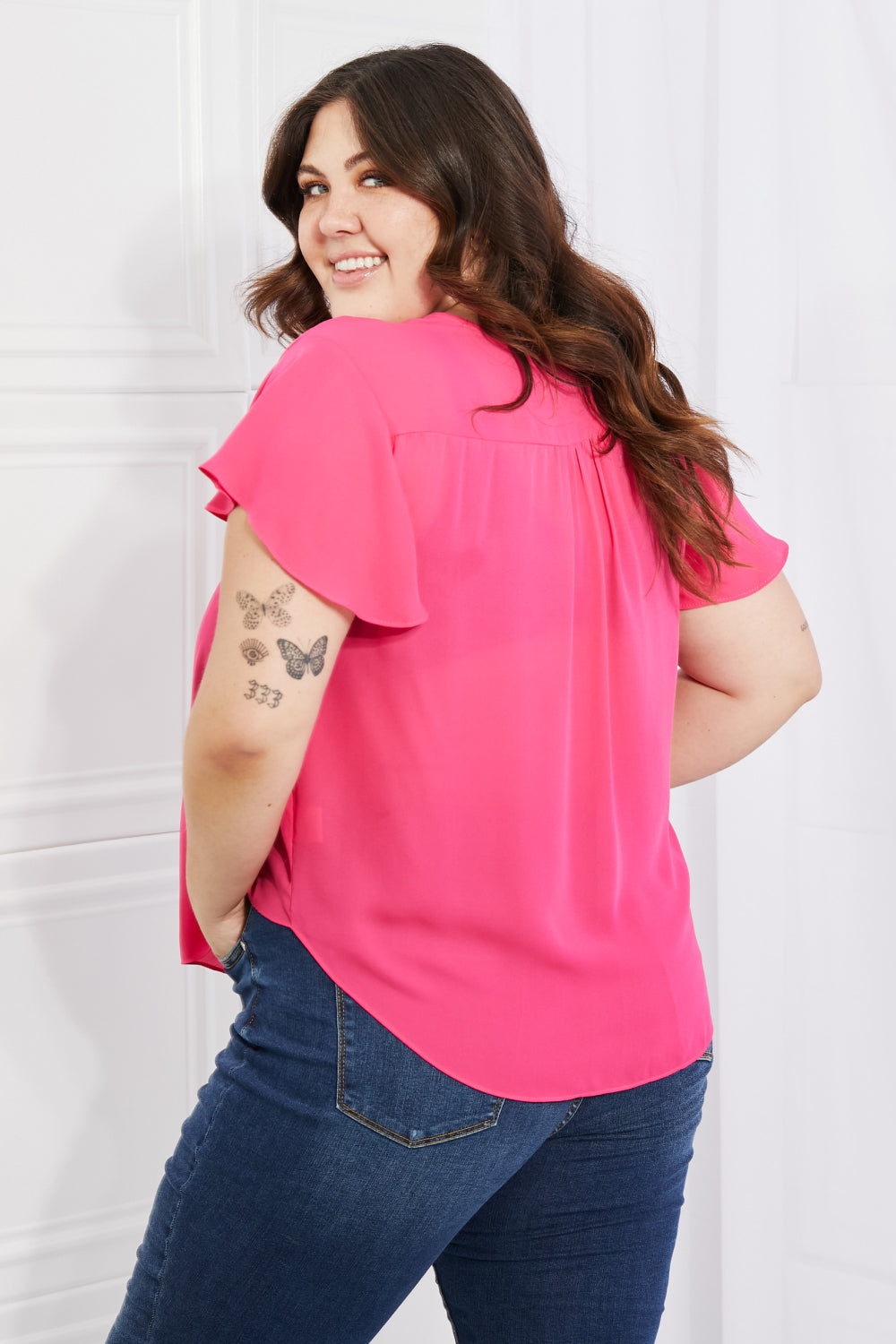 Sew In Love Just For You Full Size Short Ruffled sleeve length Top in Hot Pink-Teresa&#39;s Fashionista LLC