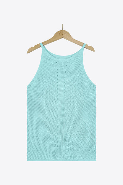 Openwork Grecian Neck Knit Tank Top-Teresa&#39;s Fashionista LLC