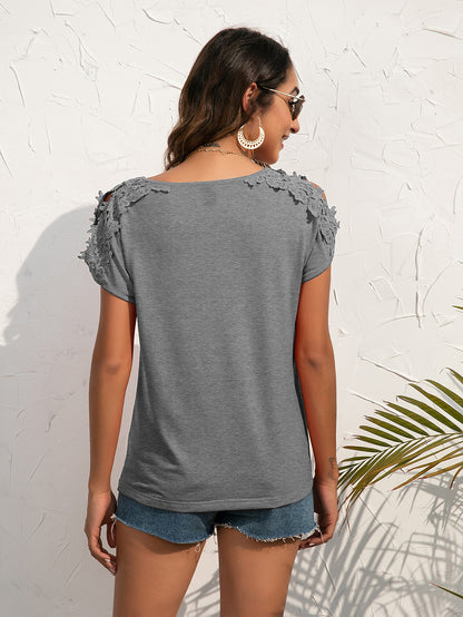 Spliced Lace Cold-Shoulder Blouse-Teresa&#39;s Fashionista LLC