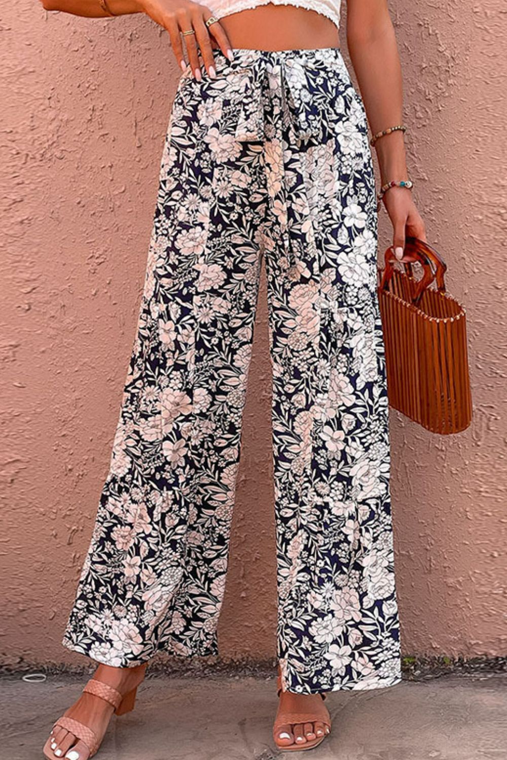 Floral Belted Wide Leg Pants-Teresa&#39;s Fashionista LLC