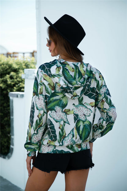 Printed Dropped Shoulder Hoodie-Teresa&#39;s Fashionista LLC